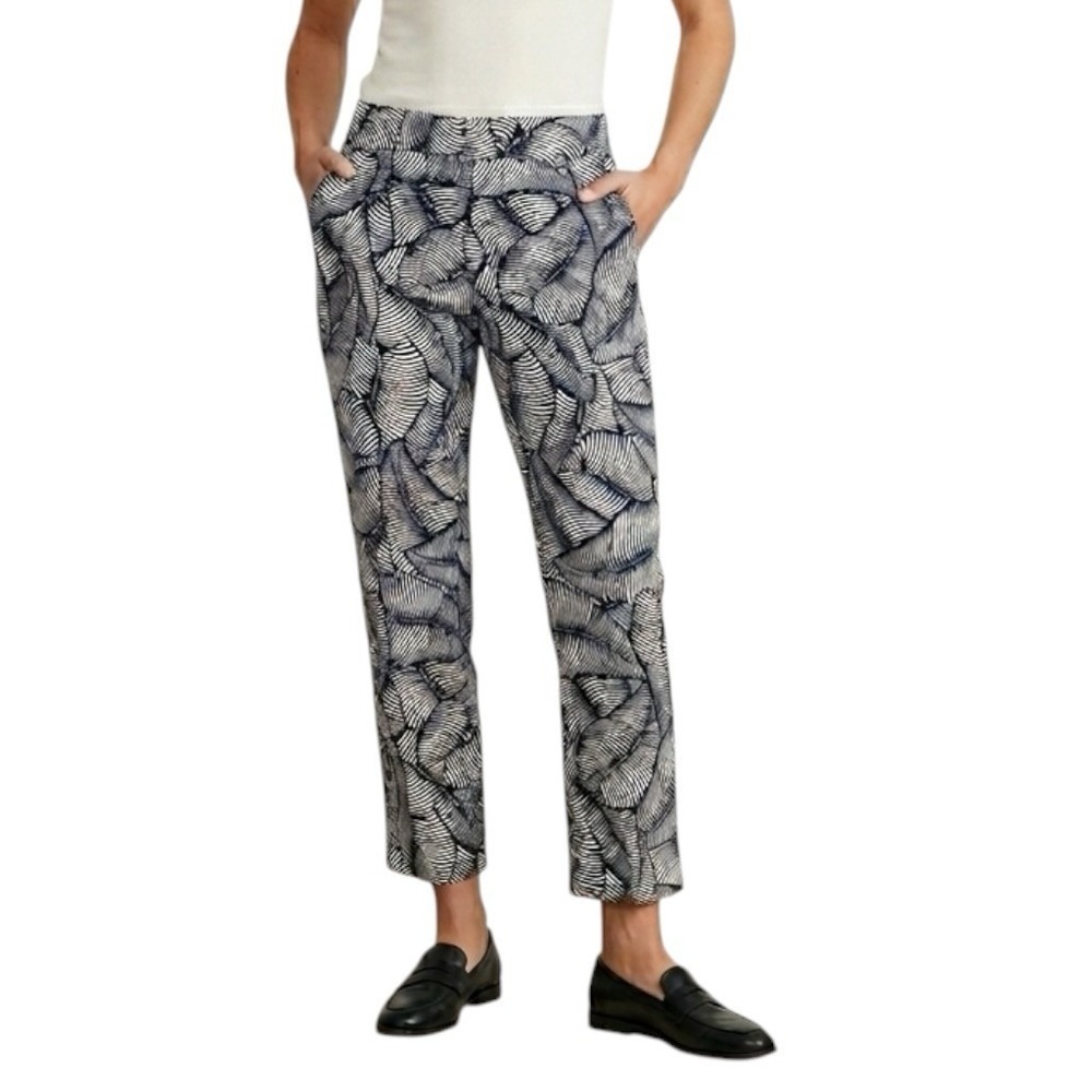 ANN TAYLOR Signature Cropped Pants sz 0 Blue White Leaf Tropical Coastal Resort